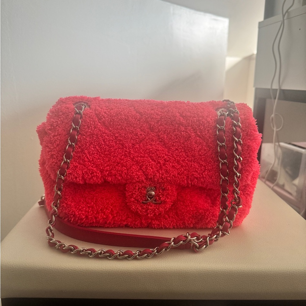 Chanel CC Chain Flap Bag Quilted Terry Cloth Jumbo-Pink